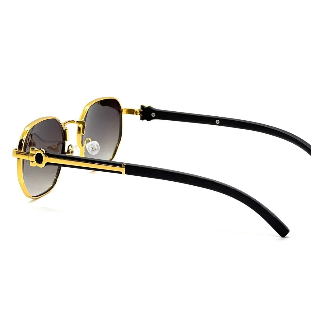 Mens Gold Round Sunglasses Black Gradient Lens Retro Luxury Style Eyewear Lentes